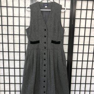 Vintage Gray Wool Jumper Vest Dress Velvet Accents Allen Solly Lolly Medium B2